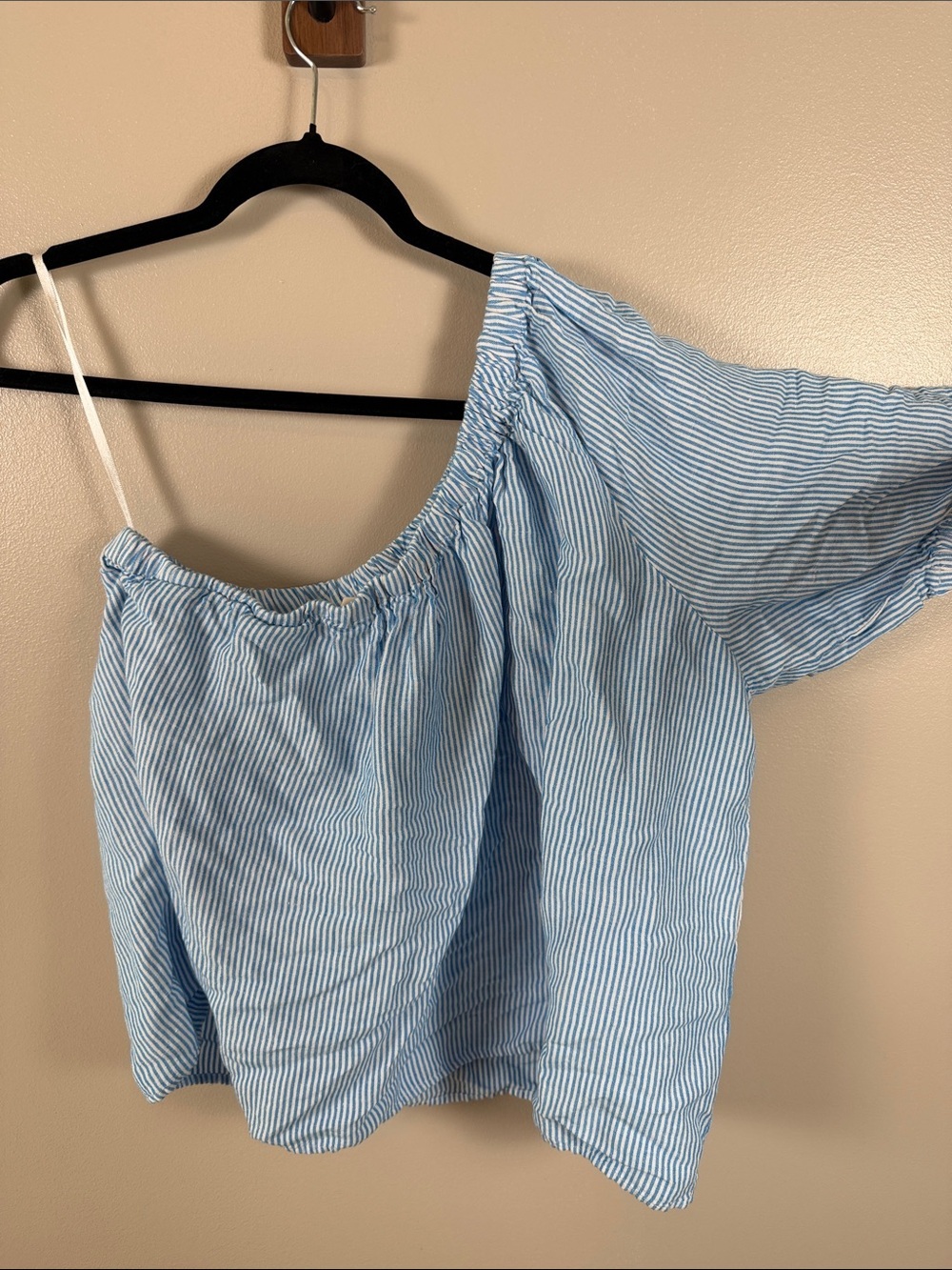 Loft Linen Blue Striped One-Shoulder Top